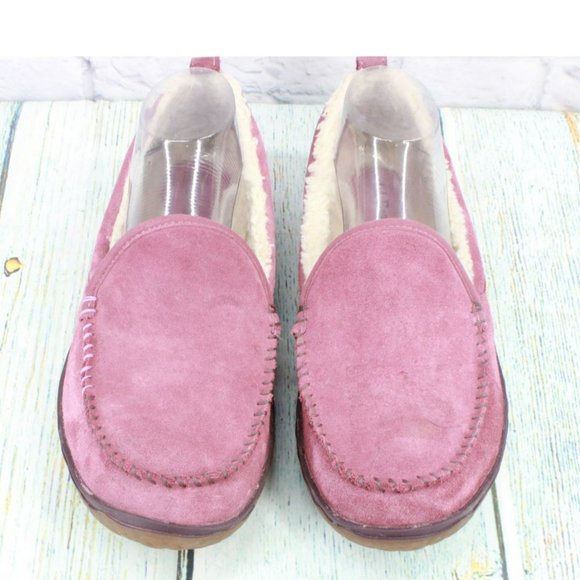 LL Bean Pink Suede Shearling Lined Mountain Moccasin Slippers Size 11 M - Picture 5 of 9
